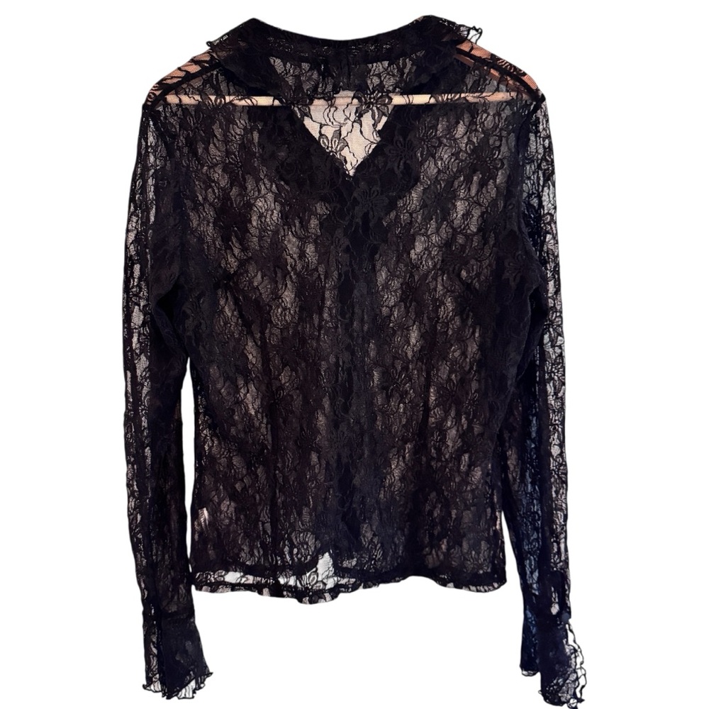 VTG Women’s Sexy Sheer Black Lace Long Sleeve Top Whimsy size XL